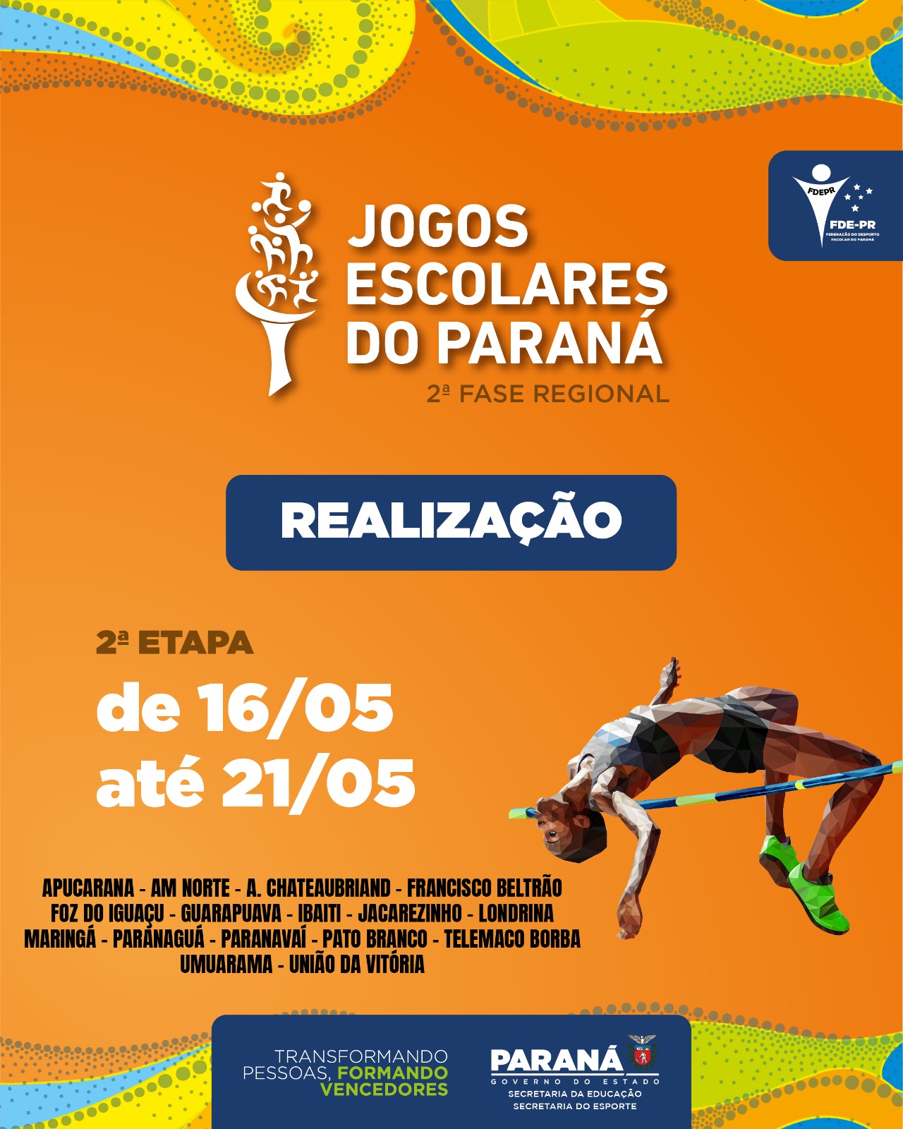Jogos Escolares do Paraná entram na 2ª fase regional entre os dias 16 e 21 de maio